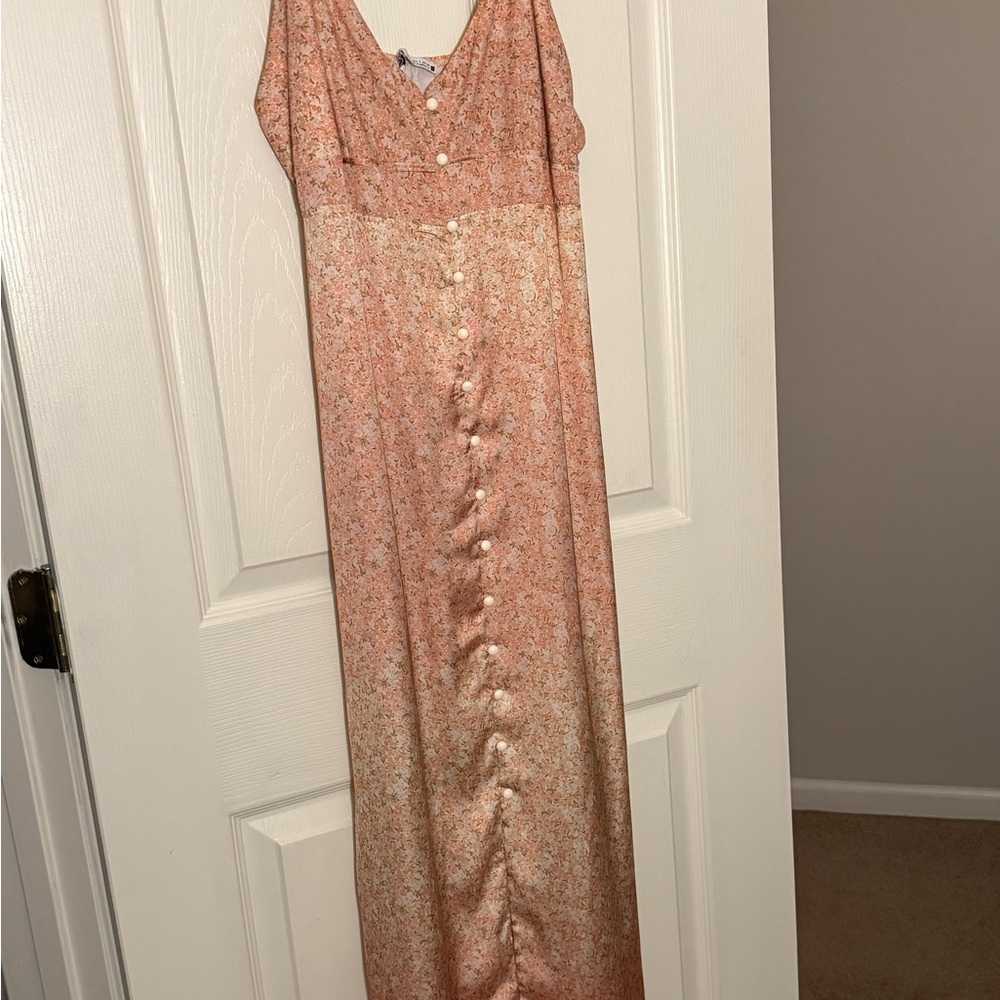 Zara Floral Peach Spaghetti Strap Dress